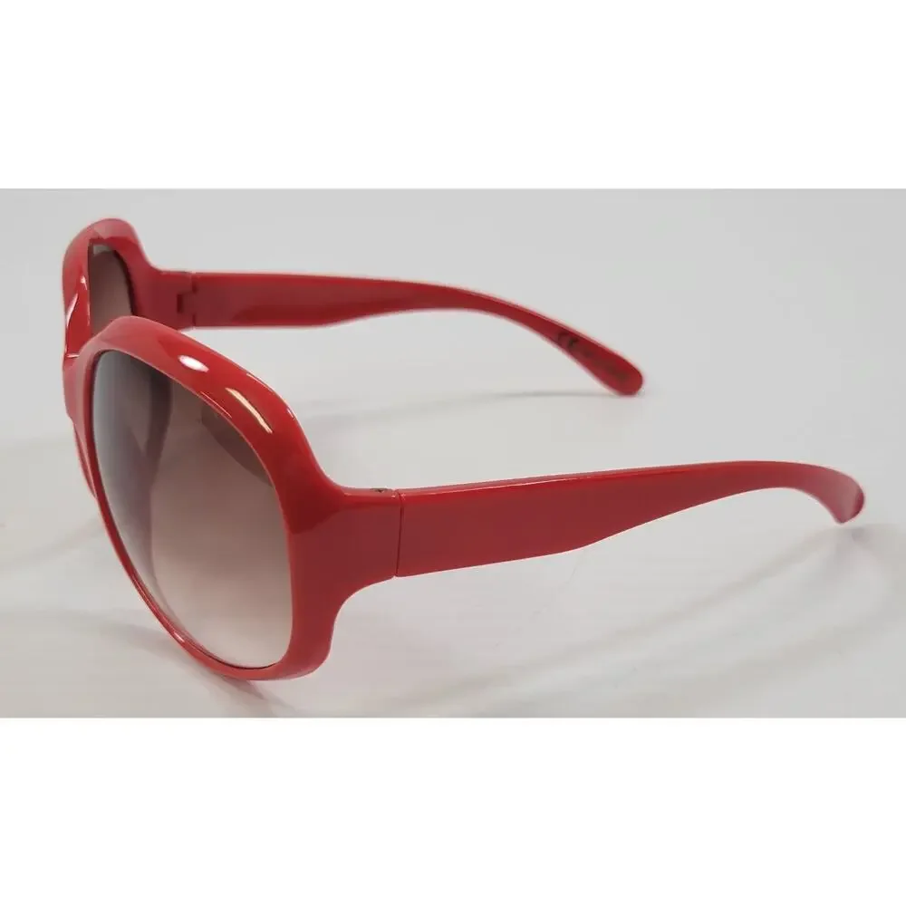 R) Women Oversized Red Circle Plastic Sunglasses